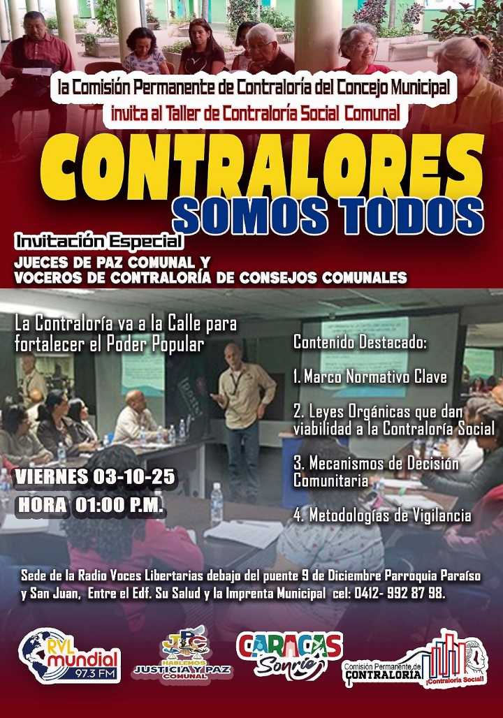 Invitan al Taller de Contraloría Comunal 3 de octubre 1:00 pm en Caracas