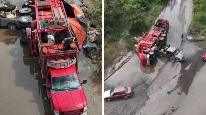 Megabache causa la volcadura de tráiler en la carretera Tampico