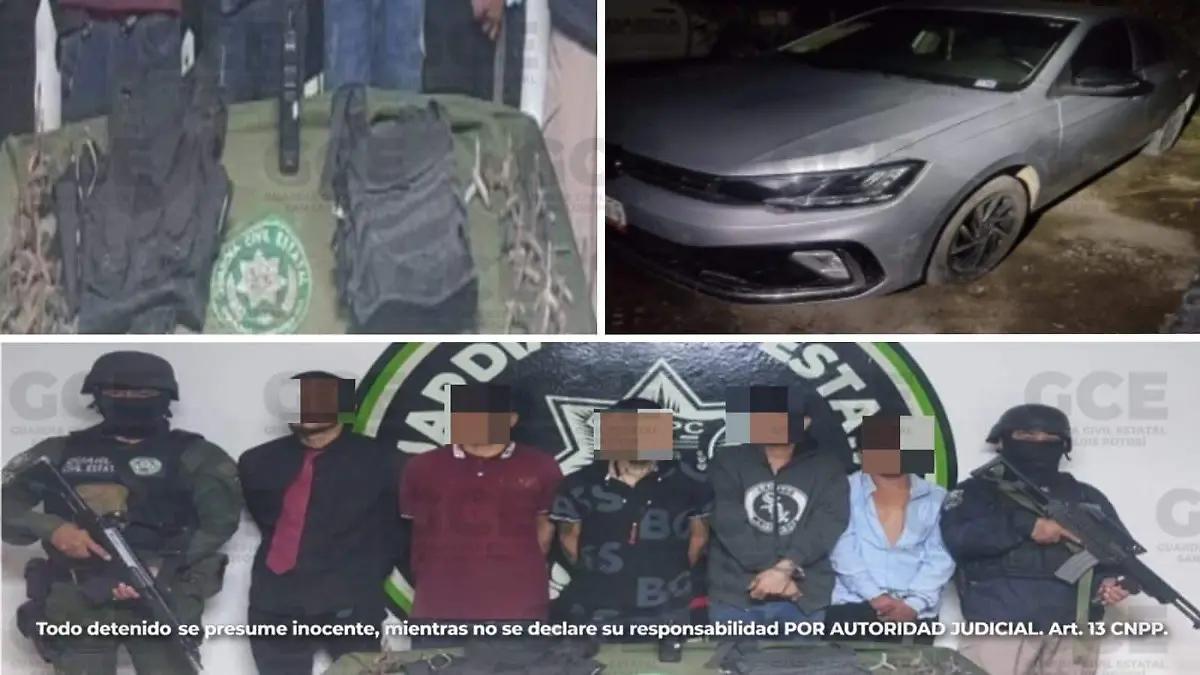 Detienen a 5 hombres con equipo táctico y auto robado en Matehuala