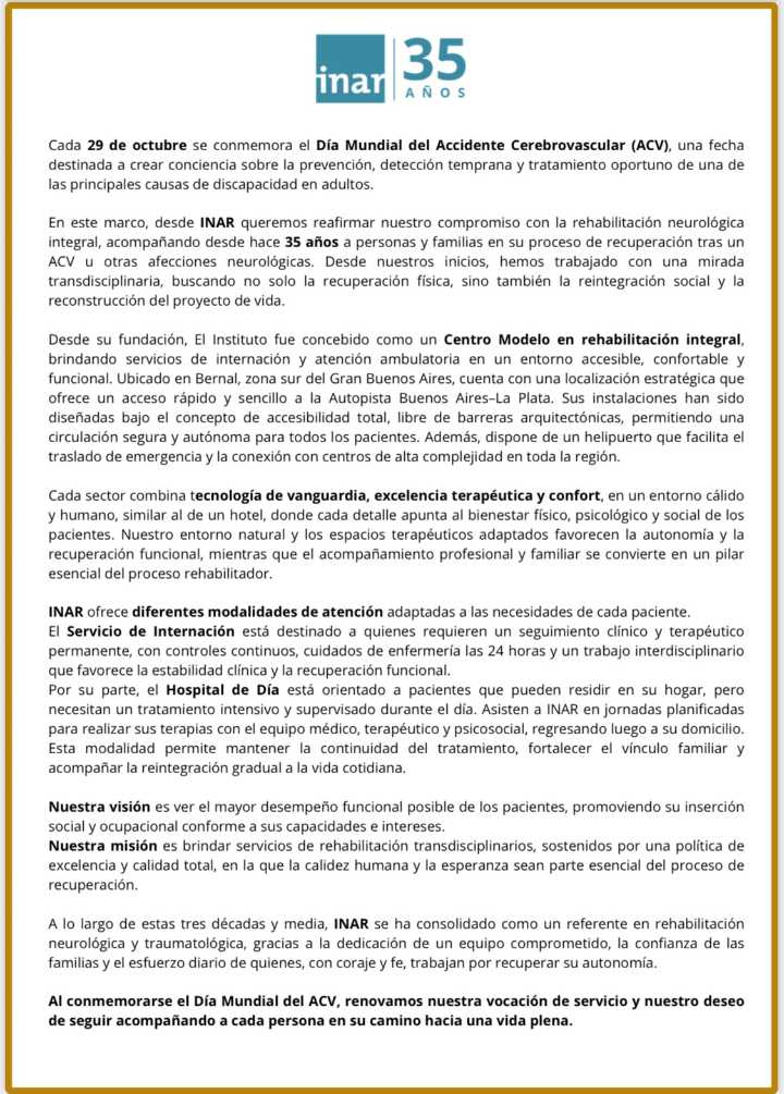INAR – 35 años acompañando la rehabilitación neurológica