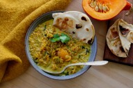 This spicy roasted squash and red lentil dal will warm you up as the weather gets chilly