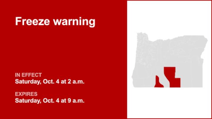 Update: Freeze warning issued for Klamath Basin and Central and Eastern Lake County for Saturday