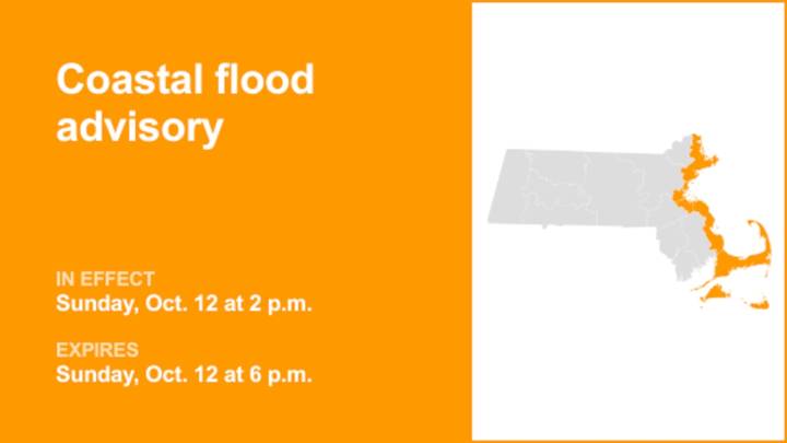 Coastal flood advisory for 7 Massachusetts counties for Sunday