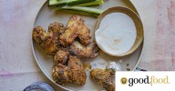 Old Bay and parmesan chicken wings with blue cheese dressing