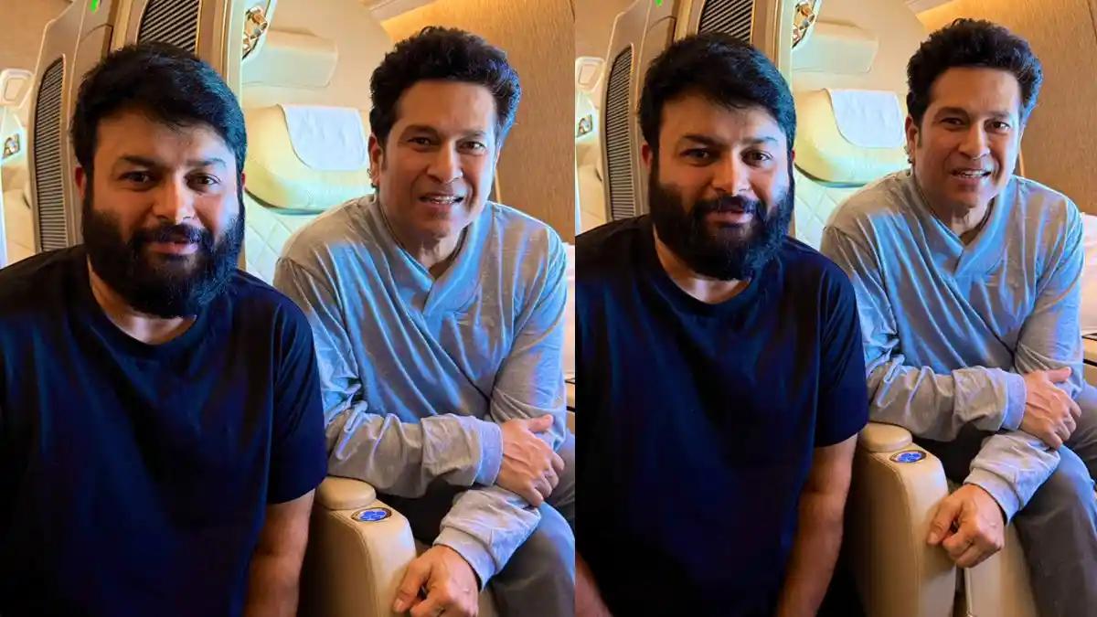 Thaman’s mid-air fanboy moment with the ‘God of Cricket’