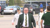 NDSU head coach Tim Polasek chats pregame before Dakota Marker matchup with SDSU
