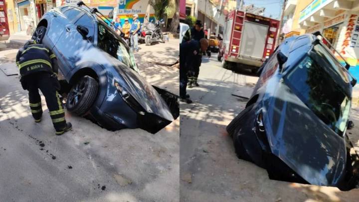 Camioneta cae en una zanja en la Miguel Hidalgo