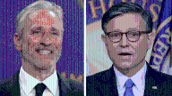 Jon Stewart roasts Mike Johnson for not following Trump news