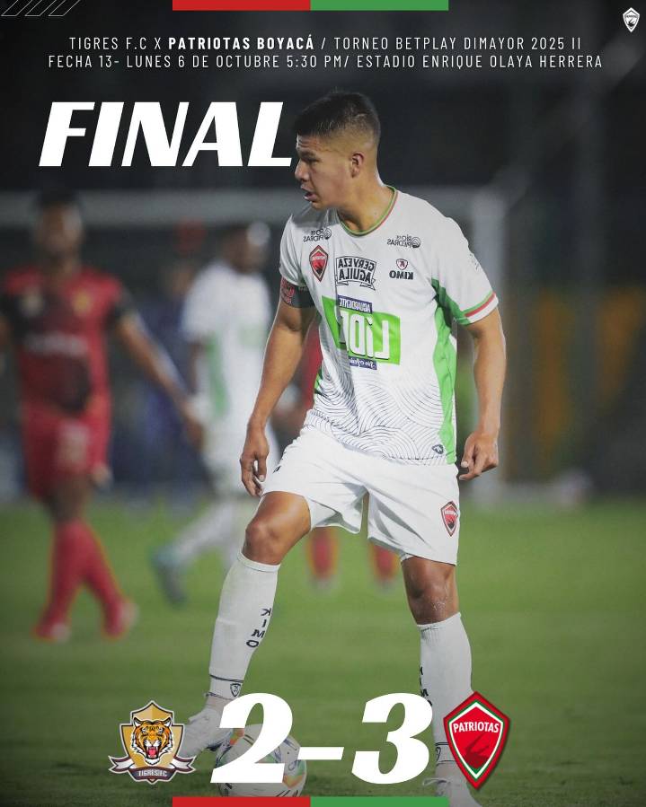 Patriotas logró importante victoria frente a Tigres en Bogotá