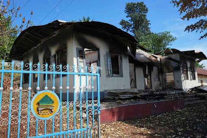 A Myanmar town lies in shambles as both sides in civil war vie for control