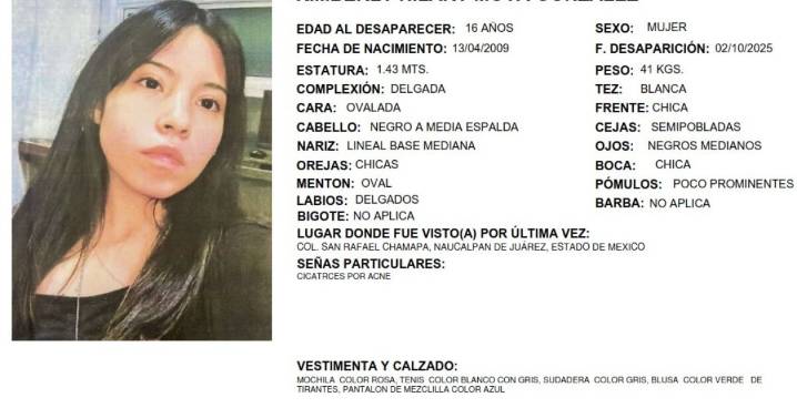 Kimberly Moya, estudiante de CCH Naucalpan, desaparece en Edomex