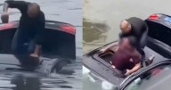 (Video) Hombre se lanza al río para rescatar a conductor atrapado en su vehículo