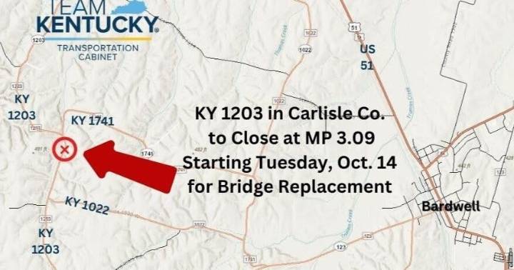 Bridge replacement to close KY 1203 in Carlisle County