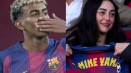 El dulce gesto de Lamine Yamal hacia Nicki Nicole en el partido del Barcelona por la Champions League