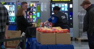 Boxes of food handed out to TSA employees working without a paycheck