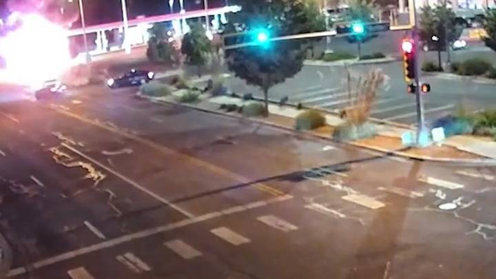 Watch: Car immediately bursts into flames after street