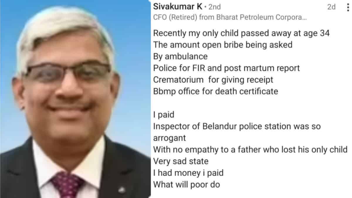 Bengaluru: Ex-BPCL CFO faced several bribe demands after daughter’s loss