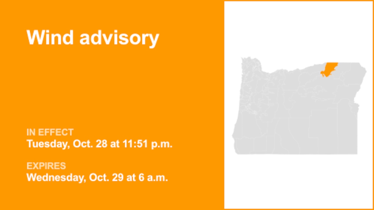 Wind advisory issued for Foothills of the Northern Blue Mountains of Oregon until Wednesday morning