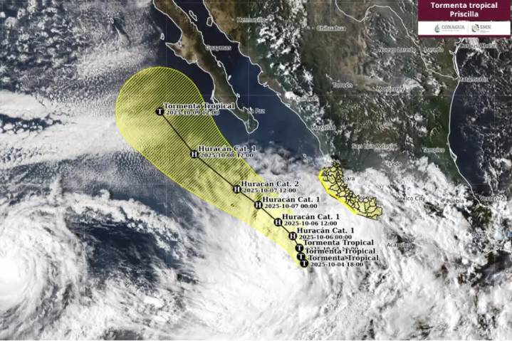 Tormenta Tropical Priscilla avanza en el Pacifico entre Colima y Jalisco