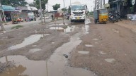 Hyderabad road turns dangerous with bigger potholes risking motorists