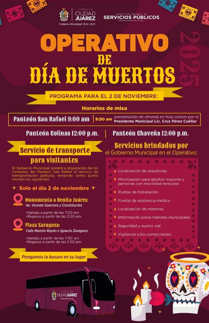 Todo listo para recibir a miles de juarenses en panteones municipales