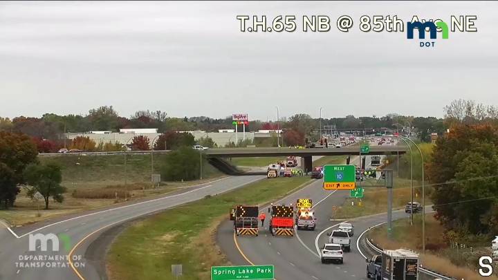 Hwy 65 shut down in Spring Lake Park due to bridge crash