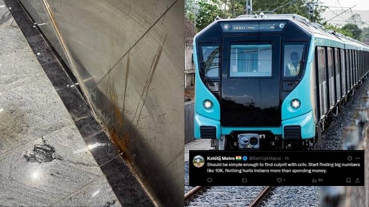 Pan & Gutka Stains On Mumbai Metro Railings Spark Outrage Online; Netizens Demand Strict Punishment For Spitters