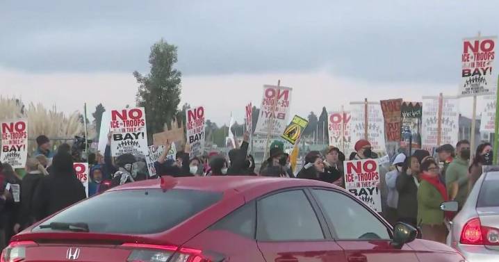 Protesters gather near Coast Guard Island ahead of anticipated Bay Area immigration crackdown