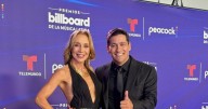 Karen Doggenweiler y Rafael Araneda, los animadores de Viña, participan en los Premios Billboard