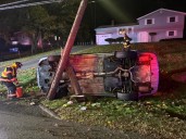 Injuries reported after car strikes utility pole in North Haven rollover crash