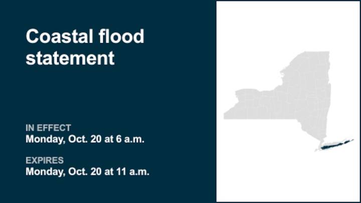 NY weather: Coastal flood statement issued for part of New York for Monday