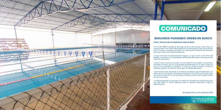 Municipalidad de Surco recupera terreno de más de 3 mil m² ocupado irregularmente por la academia de natación Johnny Bello