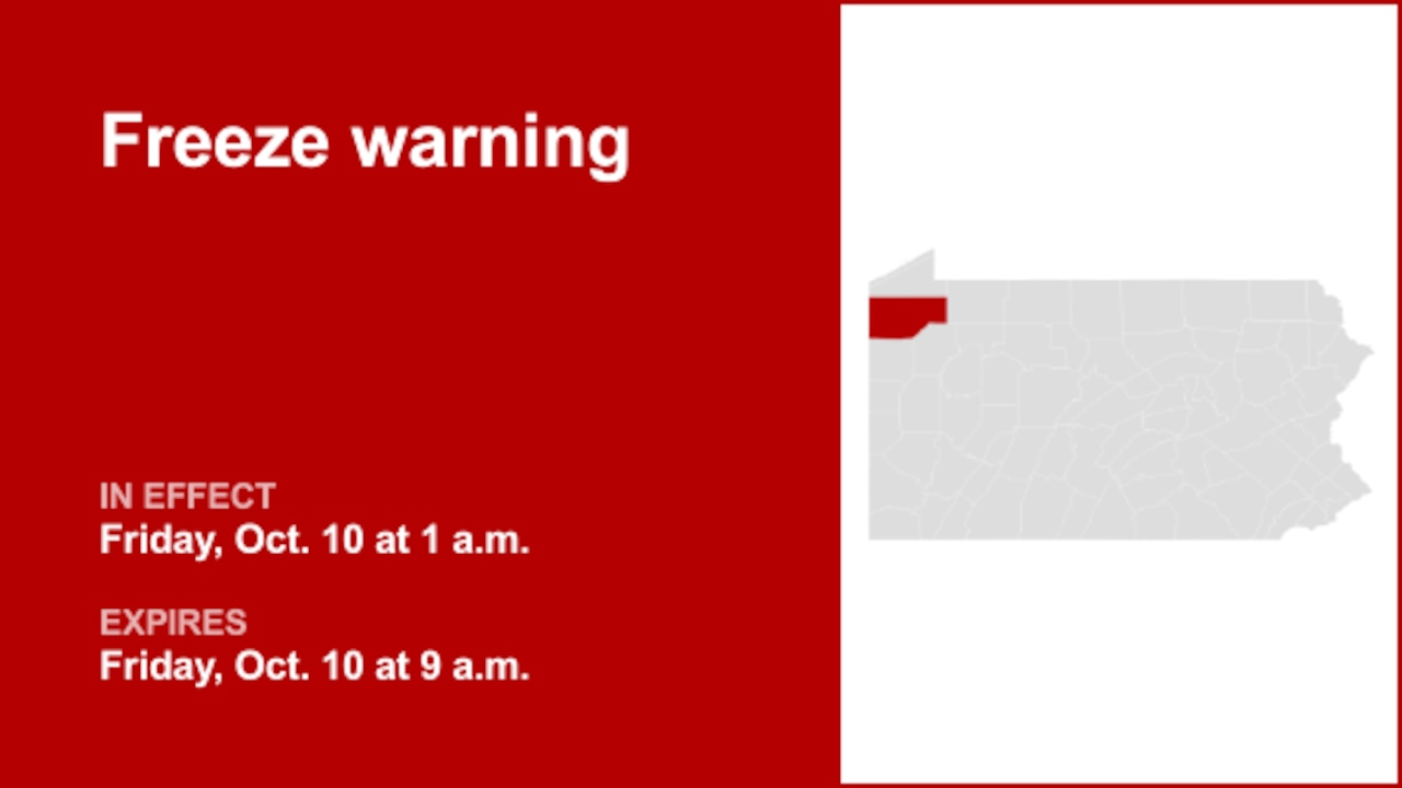 Update: Freeze warning for Crawford County for Friday