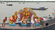 Centuries-Old Tradition Unites India And Bangladesh On Ichamati River During Durga Idol Immersion