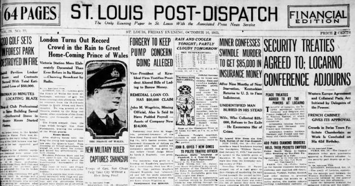 See the Oct. 16, 1925, front page: 200 golf sets in Forest Park destroyed in fire