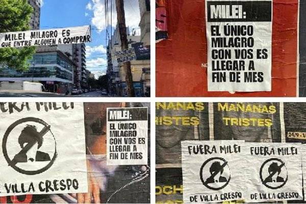 Los ingeniosos carteles contra Milei que colgaron los vecinos de Villa Crespo