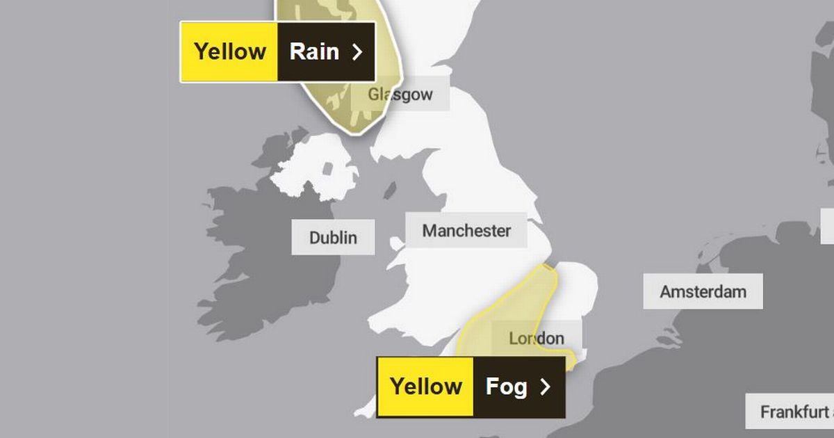 Full list of UK areas affected by today’s three-hour weather alert as Met Office warns of ‘travel disruption’