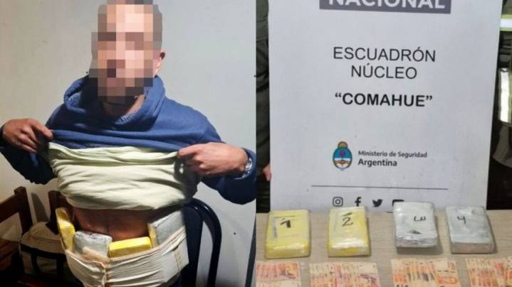 Operativo sorpresa en la Ruta 22: detienen en Neuquén a pasajero de micro con más de 4 kilos de cocaína pegados al cuerpo