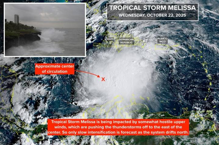 Tropical Storm Melissa expected to become hurricane in Caribbean