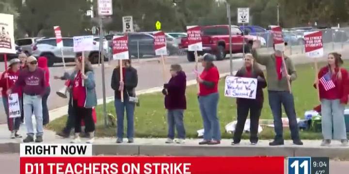D11 teacher strike and counter protest fill the sidewalks outside Palmer High School