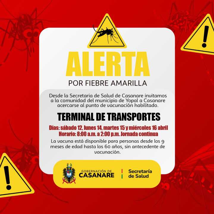 Alerta por fiebre amarilla e intensifica jornada de vacunación en Casanare