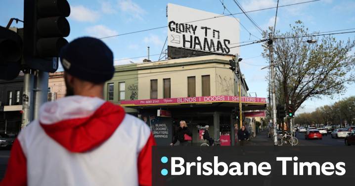 Pro-Hamas message painted over Fitzroy billboard on anniversary of October 7 attacks