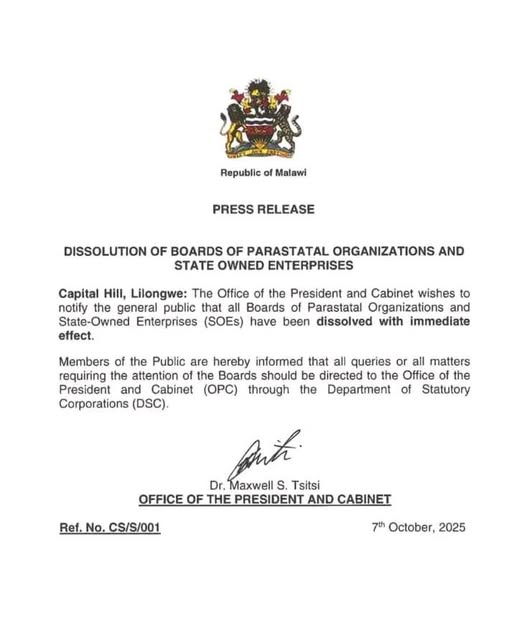 Government Dissolves All Parastatal Boards