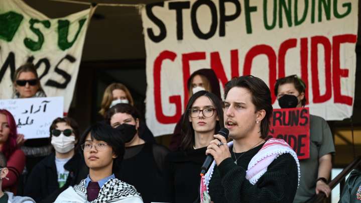 Pro-Palestinian group rallies at Michigan State to support student protester