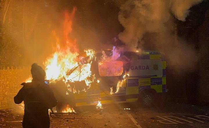 Multiple Arrests Made, Police Vehicles Set Alight as Dublin Riots Erupt