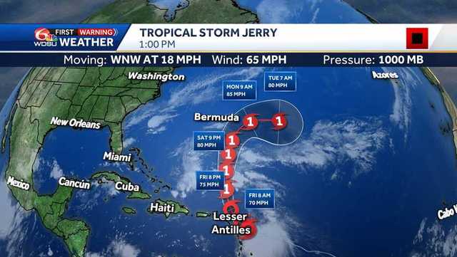 Tropical Storm Jerry to reach hurricane strength soon