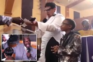 Detroit pastor Bishop Marvin Winans scolds congregant Roberta McCoy for donating 1,200 instead of 2,000