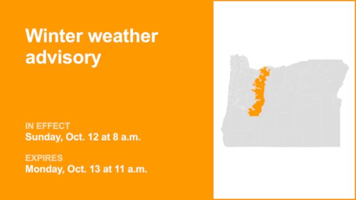 Winter weather advisory affecting Cascades Sunday and Monday