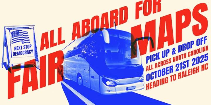 ‘All aboard for fair maps’: Democrats bus from Charlotte to Raleigh protesting congressional redraw