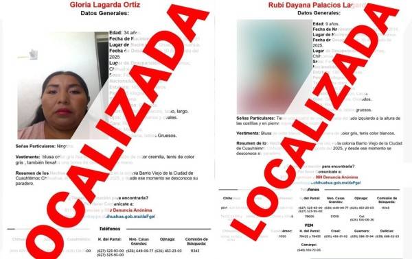 Localizan a madre e hija reportadas como ausentes en Cuauhtémoc